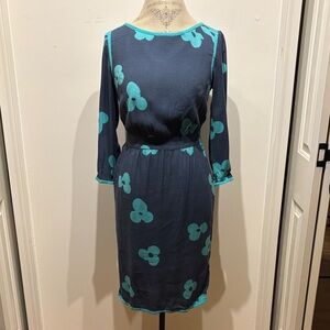 Boden Navy Long-Sleeve Dress with Teal Floral Print